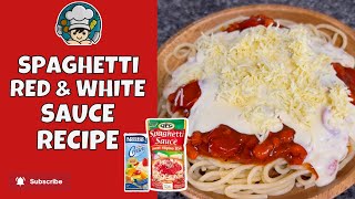 PINOY STYLE SPAGHETTI WITH WHITE SAUCE  SPAGHETTI RED AND WHITE SAUCE [upl. by Cyprus]