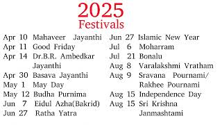 2025 Festivals List [upl. by Akin821]