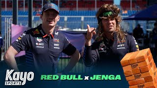 quotYou Look Ridiculousquot  Max Verstappen amp Sergio Perez Play Giant Jenga  Red Bull  F1  Kayo Sports [upl. by Etiragram]