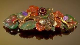 French hair barrette Painted Garden Party with Hummingbirds  Item 252 [upl. by Schweiker]