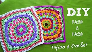 CUADROS TEJIDOS A CROCHET PASO A PASO EN ESPAÑOL PARA COLCHAS COJINES Y PONCHOS  CUADRO MANDALA [upl. by Ilatfan]