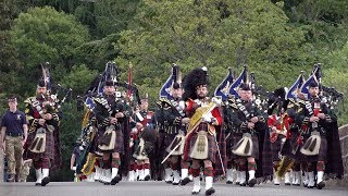 Highlanders Pipes amp Drums lead Balaklava Company 5 SCOTS back to barracks through Ballater 2019 [upl. by Hakon142]