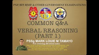 Verbal Reasoning QampA NAPOLCOM PNP BJMP BFP amp other Government Examinations [upl. by Livingstone]