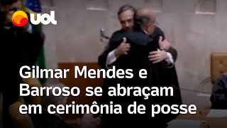 Barroso e Gilmar Mendes se abraçam durante cerimônia de posse do novo presidente do STF veja [upl. by Arymas]