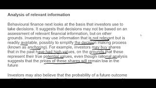 Behavioural Finance Analysis of relevant information ACCA  AFM [upl. by Ethbin]