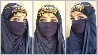 Pinless tight Niqab with headpieceNo pin Niqab tutorialPin less Niqab with jewellery [upl. by Shanda148]