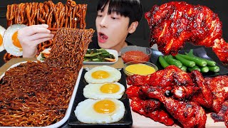 ASMR MUKBANG 슈프림 양념 치킨먹방 BBQ 자메이카 통다리 짜파게티 먹방 amp 레시피 FRIED CHICKEN EATING SOUND [upl. by Cinimmod]