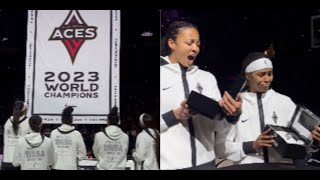 Las Vegas Aces unveil their 2023 championship banner [upl. by Ayocat477]