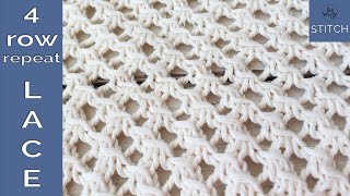 Fourrow repeat Lace Stitch Knitting Pattern Super easy  So Woolly [upl. by Tristram]