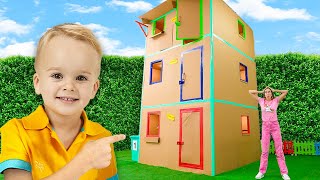 Giant Cardboard House  Funny Kids Adventures [upl. by Aineg]