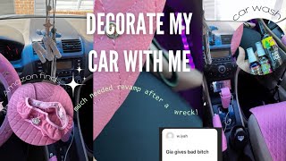 DECORATE MY CAR WITH ME   pink edition car wash  amazon finds carmakeover roadto1k [upl. by Hercule903]