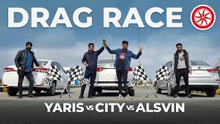 Kon Ha Sab Sy Tez  Drag Race  City VS Alsvin VS Yaris  PakWheels [upl. by Nosliw]