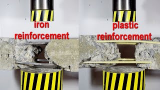 HYDRAULIC PRESS VS STEEL AND FIBERGLASS REINFORCEMENT CONCRETE [upl. by Downey836]