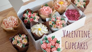 Buttercream Flowers  Valentines Day Cupcakes  Swiss Meringue Buttercream  Russian Tips [upl. by Nidla425]