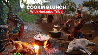 Hadzabe Tribes First Taste Of Rice And Chicken  Documentary On African Hunters Food [upl. by Schwinn103]