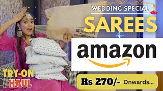 😍Wedding Special SAREES from AMAZON🥻 TryOn haul  Honest Review  gimaashi ♥️ [upl. by Cathryn]