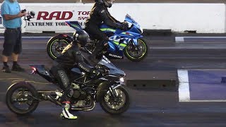 H2 vs ZX14 vs GSXR  superbikes drag racing [upl. by Treulich300]