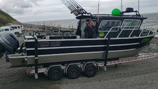 Launching of a Halibut Charter Boat Deep Creek State Recreation Area Ninilchik Alaska [upl. by Acisey295]