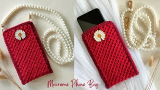 DIY Macrame Phone Bag  Mini Sling Bag Macrame  Macrame Pouch Bag Tutorial [upl. by Menzies]