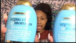 Review OGX Argan Oil​ of Morocco Shampoo and Conditioner  Demo [upl. by Nyleahs]