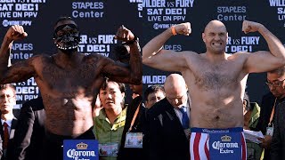 Full Wilder v Fury official weighins  Tyson Fury weighs 54lbs more than Deontay Wilder [upl. by Oap]