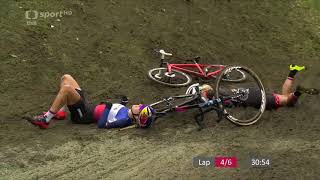 Jolanda Neff y Pauline Ferrand Prevot chocan en WC Cyclocross 2018 [upl. by Fia]