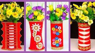 4 Beautiful Flower Vase DIY Ideas With Plastic Bottle and Woolen Threads  Best Out of Waste  DIY [upl. by Goeselt]