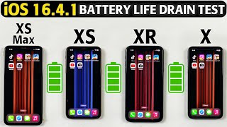 iOS 1641 Battery Life Drain Test  iPhone XS Max vs iPhone XS vs iPhone XR vs X Battery Test 2023 [upl. by Ahsinna]