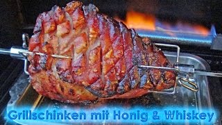 219 Krustenbraten  Grillschinken mit Honig und Whisky glasiert vom Drehspieß im Gasgrill [upl. by Gisser]