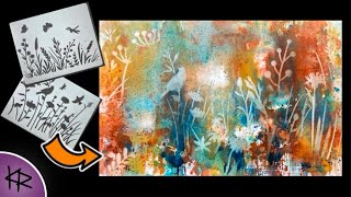 Reverse Stenciling WATERCOLOR demonstration Easy amp Fun Art  Abstract Floral Background [upl. by Heady]