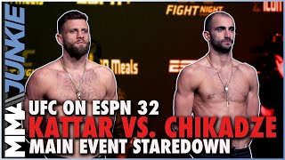 Calvin Kattar vs Giga Chikadze intense faceoff  UFC on ESPN 32 staredown [upl. by Liddy578]