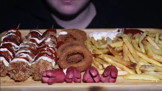 ASMR MUKBANG Hot Dogs Onion Rings and Fries neromasmr [upl. by Aehsel]