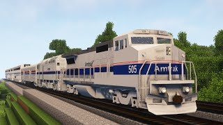 Amtrak P328BWH and F40PH Lead a Train in Minecraft Immersive Railroading [upl. by Aldarcy]