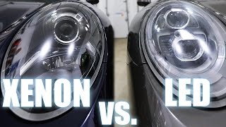 Xenon vs LED Porsche PDLS headlights  also Halogen [upl. by Patrizius]