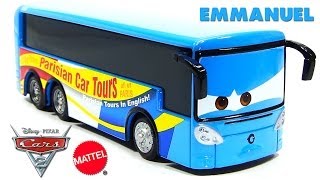 2014 Disney Cars 2 Emmanuel Deluxe Paris Tour Bus Mattel Collection [upl. by Hartzke788]