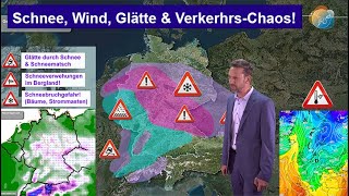 Wetterwarnung Schnee Wind Glätte amp VerkehrsChaos möglich Wettervorhersage 271103122023 [upl. by Bernj]