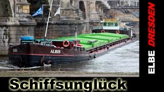 AlbisFrachtschiff Havarie u Bergung an Dresdner Elbbrücke  SCHLUPP VIDEO [upl. by Aihtyc472]