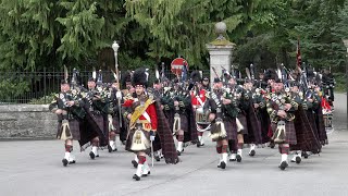 4 SCOTS Pipes amp Drums lead Balaklava Company the Royal guard out of Balmoral Estate in August 2023 [upl. by Eirrotal175]