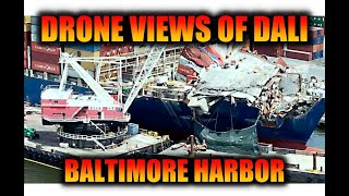 Drone views of MV Dali in the Port of Baltimore Chesapeake 1000 works on a 155 ton piece of Debris [upl. by Tildy]