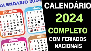 CALENDÁRIO 2024 COMPLETO COM FERIADOS NACIONAIS [upl. by Fredrick]