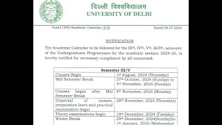 Academic calendar for monsoon session 3rd and 5th semester Delhi university regular colleges DU [upl. by Baptiste]