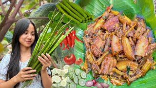 Pork and drumstick  Delicious tender pork belly  Indian village style pork cooking amp eating [upl. by Ioj]