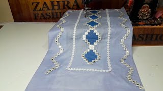 New Indian Plain dress Designing cutting and stiching  Dress Design with laces  Zahra Fashions [upl. by Queen]