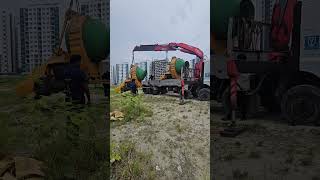 Crane truck lifting a winget mixer heavyvehicle heavylifting saftyfirst constructionequipment [upl. by Auqenet]