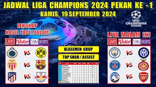 Jadwal Liga Champions 2024 Malam Ini Pekan Ke 1  MAN CITY vs INTER MILAN  PSG vs GIRONA [upl. by Zetniuq49]