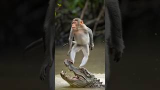 monkey surfing on crocodile  Daring stunt  Fearless  Swamp water crocodile Mysterious Land [upl. by Noellyn]