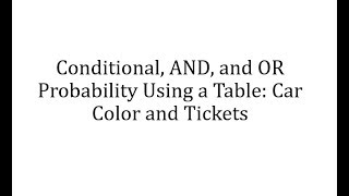 Conditional AND and OR Probability Using a Table Car Color and Tickets [upl. by Aria]