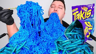 EATING THE WORLDS SPICIEST BLUE HEAT TAKIS FIRE NOODLES • Mukbang amp Recipe [upl. by Lavicrep545]