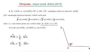 Unghiuri  Problema rezolvata Olimpiada etapa locala Braila 2015 clasa a VIa [upl. by Amilah358]