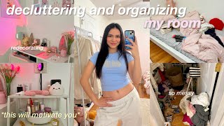 decluttering and organizing my room 🫧 deep cleaning closet cleanout redecorating [upl. by Yetah458]